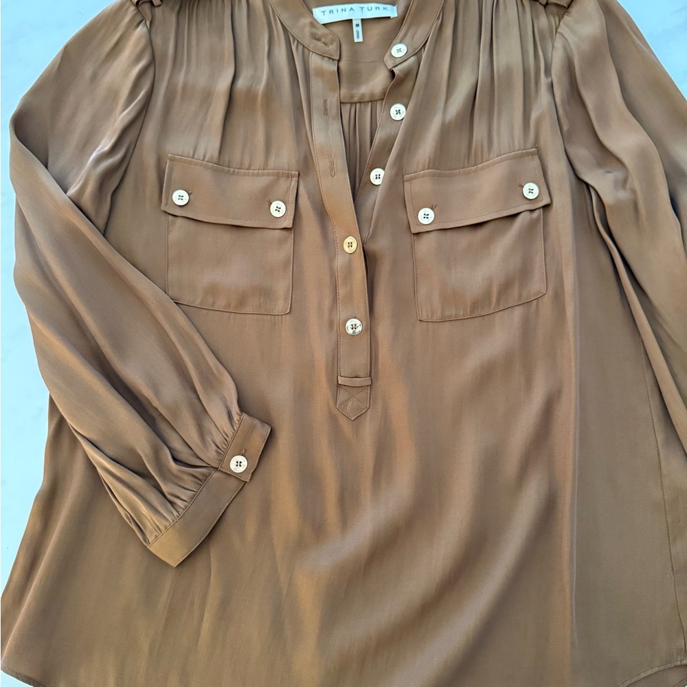 Trina Turk Tan Button-Front Blouse